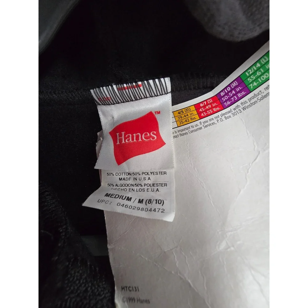 Vintage Hanes Boys Medium M 8 10 Black Full Zip Hoodie Vest Fleece Hooded Pocket